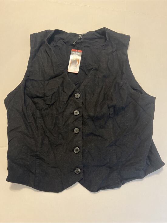 Express Jackets & Blazers - Express Women's Vest XL Classic Fit V-Neck Button Up Linen Vest Black Size XL